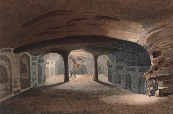 Livello superiore della Catacomba (immagine tratta da Bellermann, Über die ältesten christlichen Begräbnisstätten, Hamburg 1839)