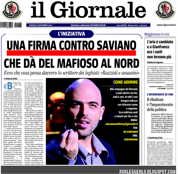 Il Giornale 18 11 2010 - Firme contro Saviano - Nonleggerlo