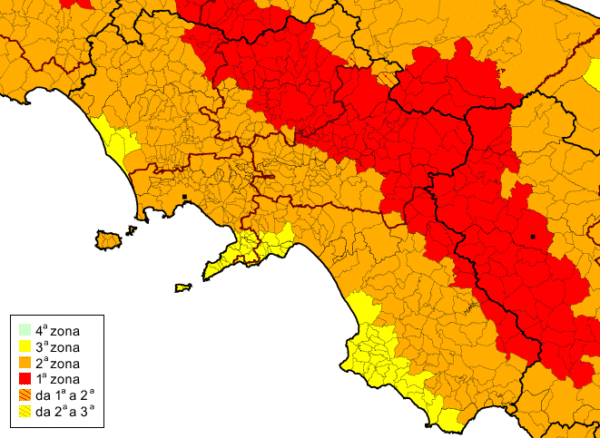 Mappa del rischio sismico in Campania