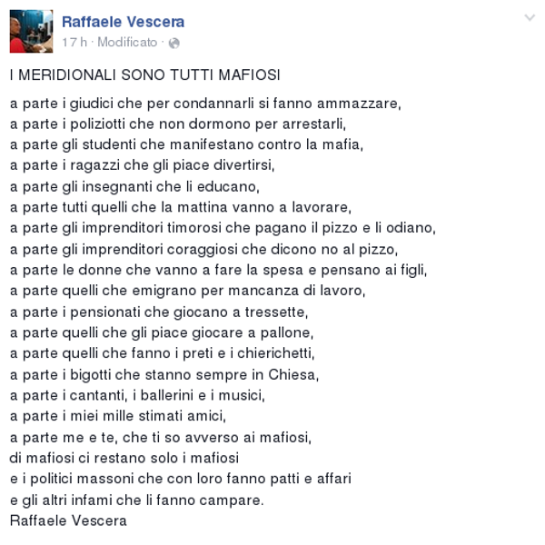 Raffaele Vescera - I meridionali sono tutti mafiosi