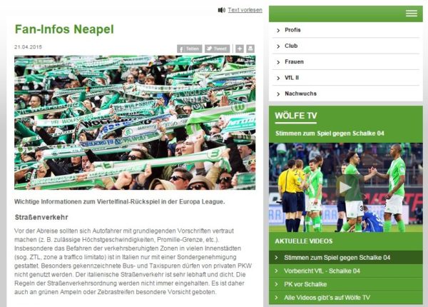 Napoli Wolfsburg messaggio di allerta