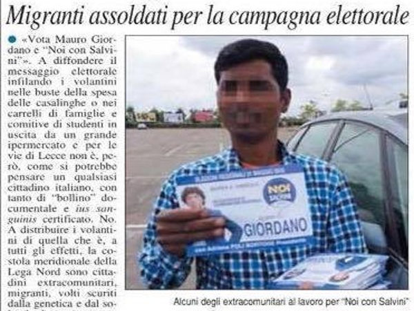 Mauro Giordano, Matteo Salvini, 25 euro per otto di lavoro a immigrato
