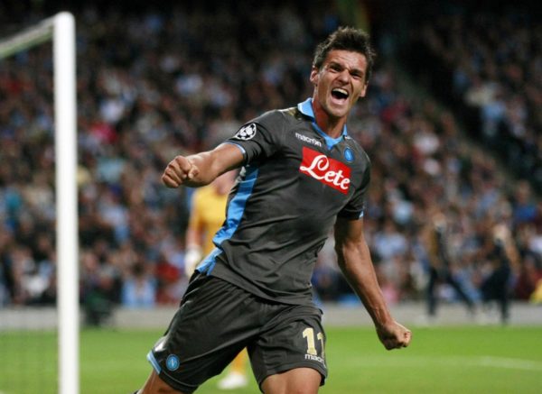 Foto LaPresse - AP 14 09 2011 Manchester sport CalcioUefa Champions League Manchester City Vs Napoli Nella Foto  esultanza Cristian Maggio apoli's Christian Maggio celebrates after setting up the goal for teammate Edinson Cavani, not pictured, during their Champions League Group A soccer match against Manchester City at the Etihad Stadium, Manchester, England, Wednesday Sept. 14, 2011