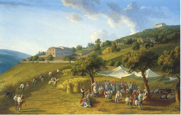J. P. Hackert, Mietitura a San Leucio, 1782, Palazzo Reale di Caserta, Studiolo di Ferdinando IV.