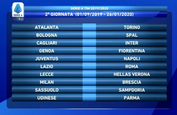 sorteggio calendario serie a 2019/2020