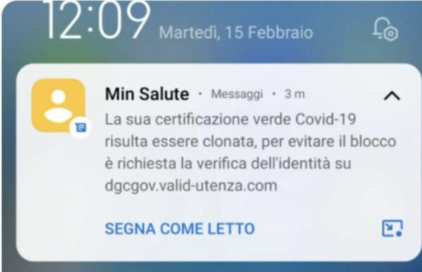 truffa ministero salute green pass