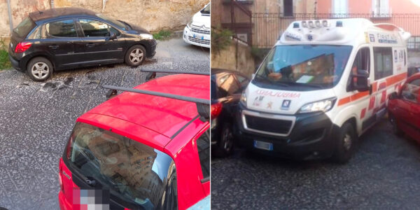 Ambulanza bloccata da due auto a Salita Pontecorvo