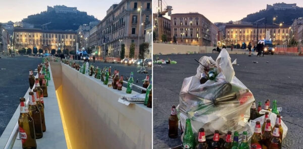 rifiuti bottiglie piazza municipio tifosi inglesi