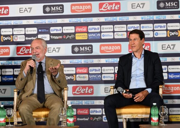 De Laurentiis e Garcia alla conferenza stampa di presentazione del tecnico del Napoli