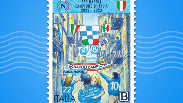 Il francobollo celebrativo creato da Poste Italiane per il Napoli