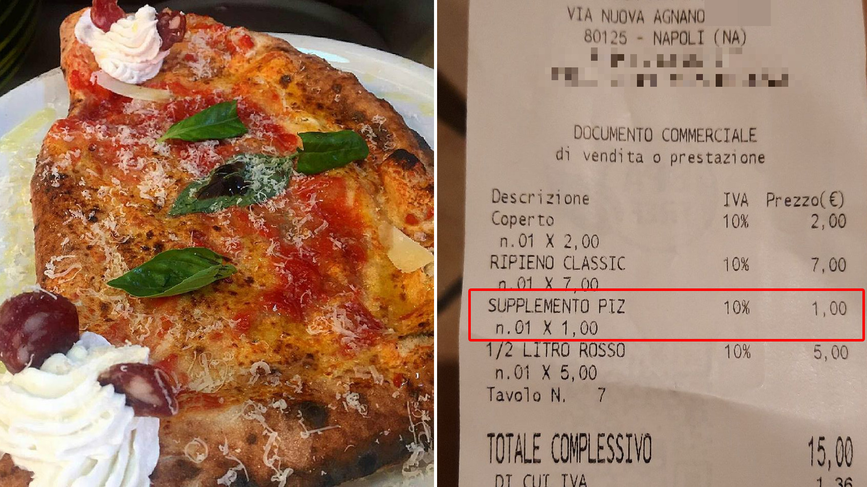 supplemento basilico 1 euro pizzeria napoli agnano