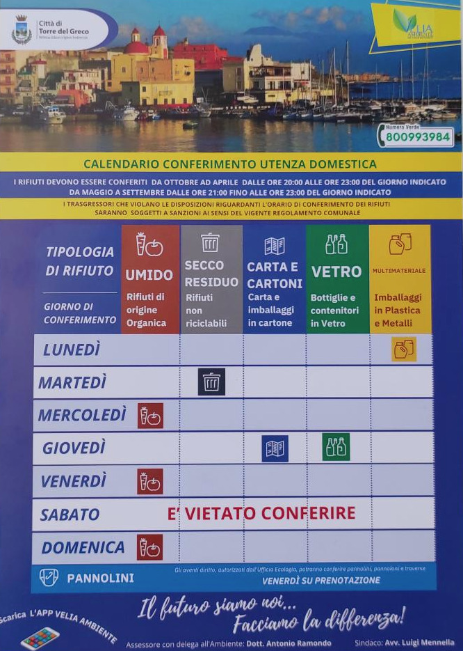Il nuovo calendario di conferimento dei rifiuti a Torre del Greco