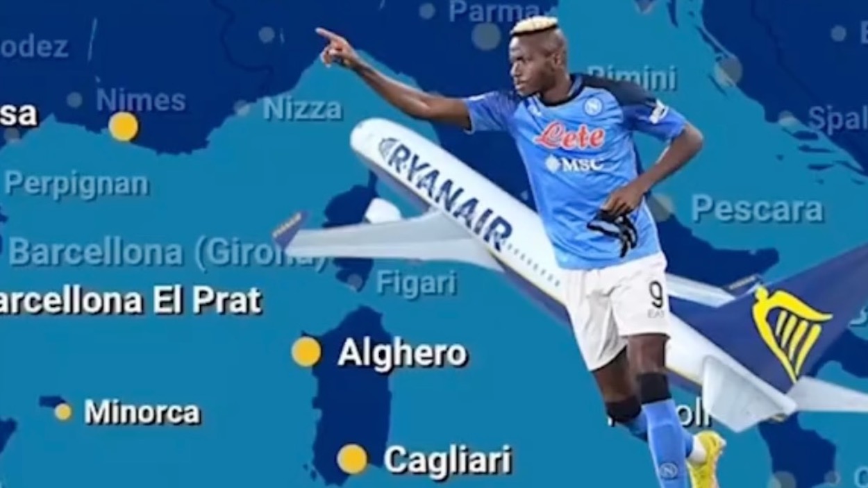 Ryanair pubblica un video ironico su Tik Tok raffigurante Victor Osimhen a bordo di un aereo che parte da Napoli ed arriva a Londra