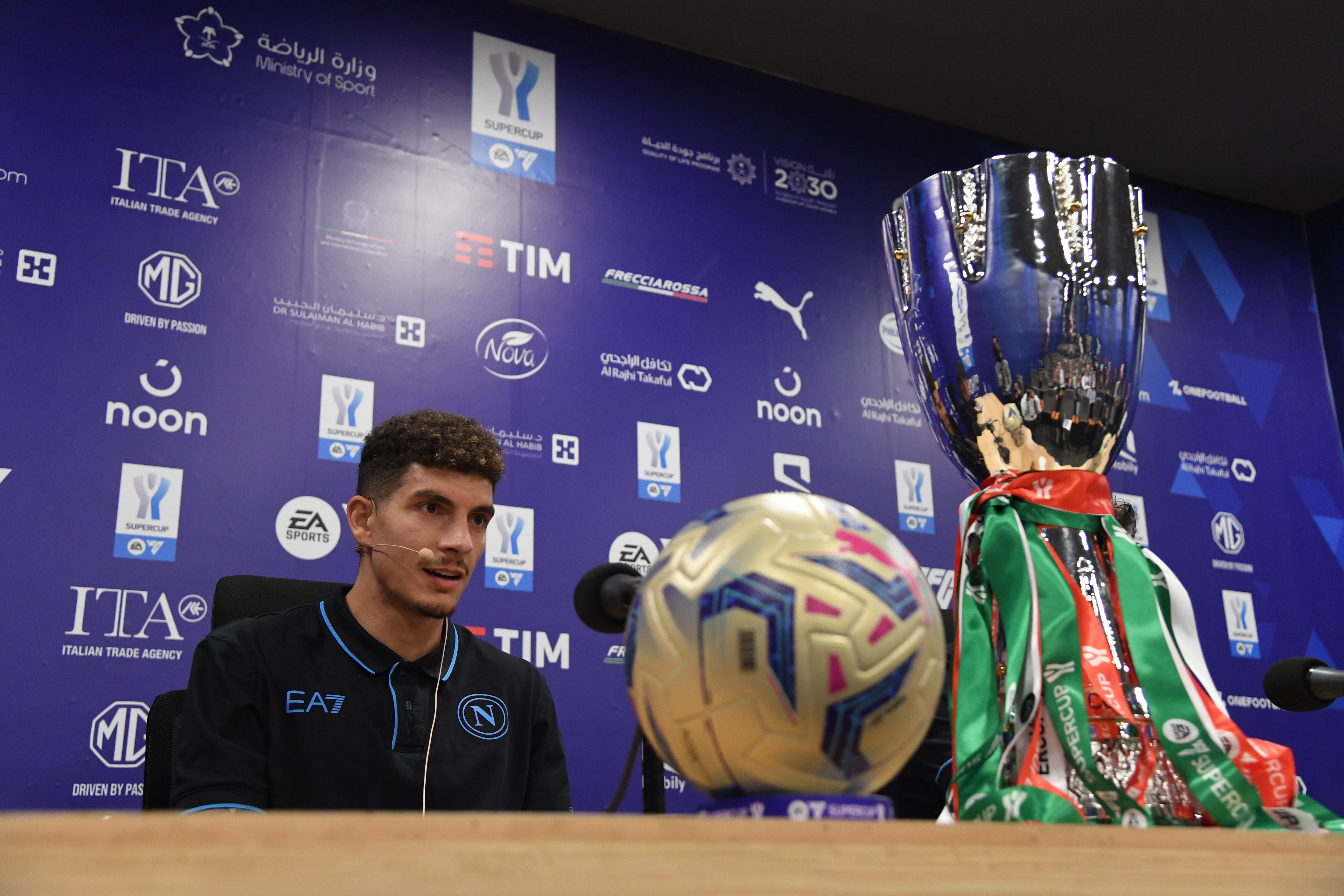 Giovanni Di Lorenzo in conferenza stampa alla vigilia della finale di Supercoppa Italiana Napoli-Inter