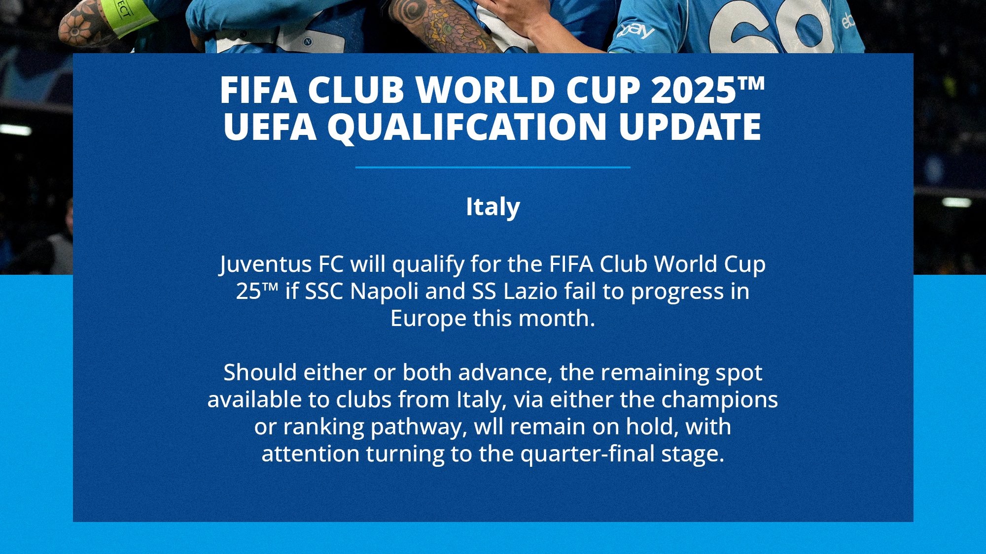 La FIFA replica a De Laurentiis: "Juve attualmente al Mondiale", ma utilizza una foto del Napoli