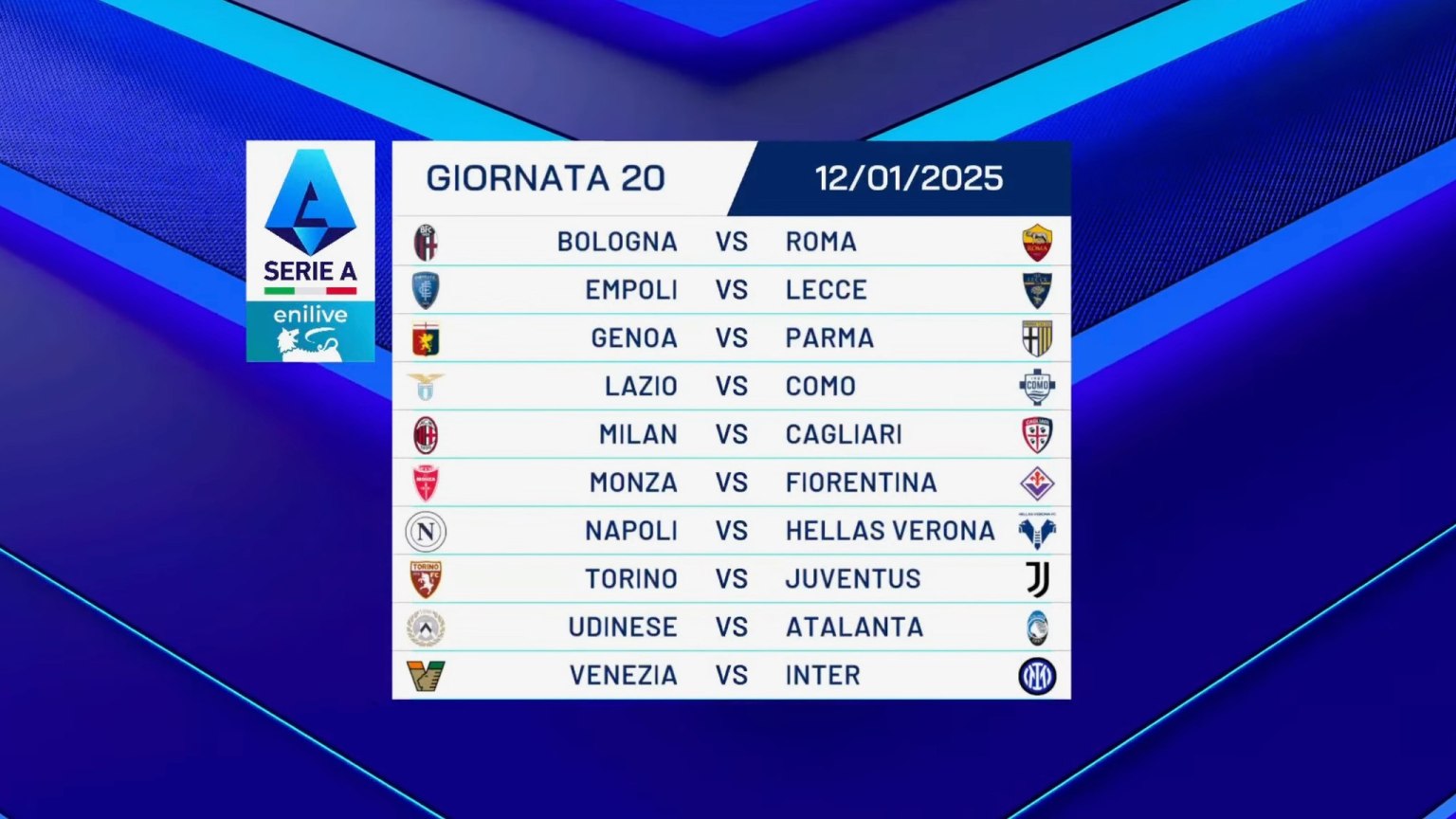 20 giornata serie a calendario