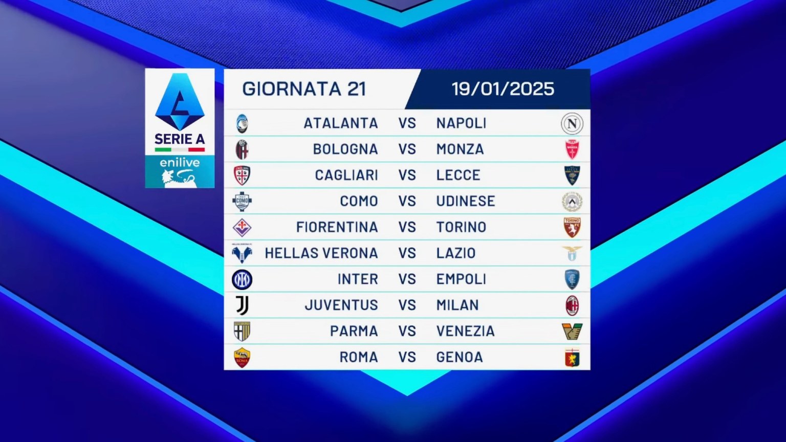 21 giornata serie a calendario