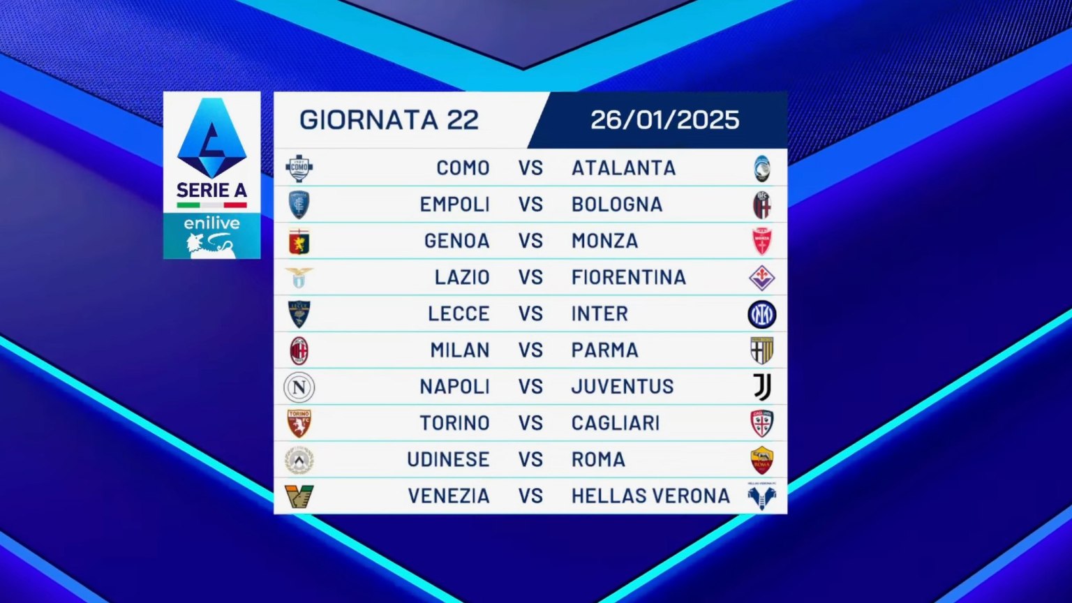 22 giornata serie a calendario