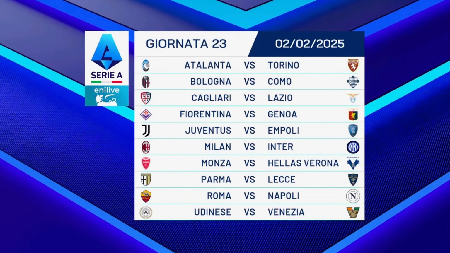 23 giornata serie a calendario