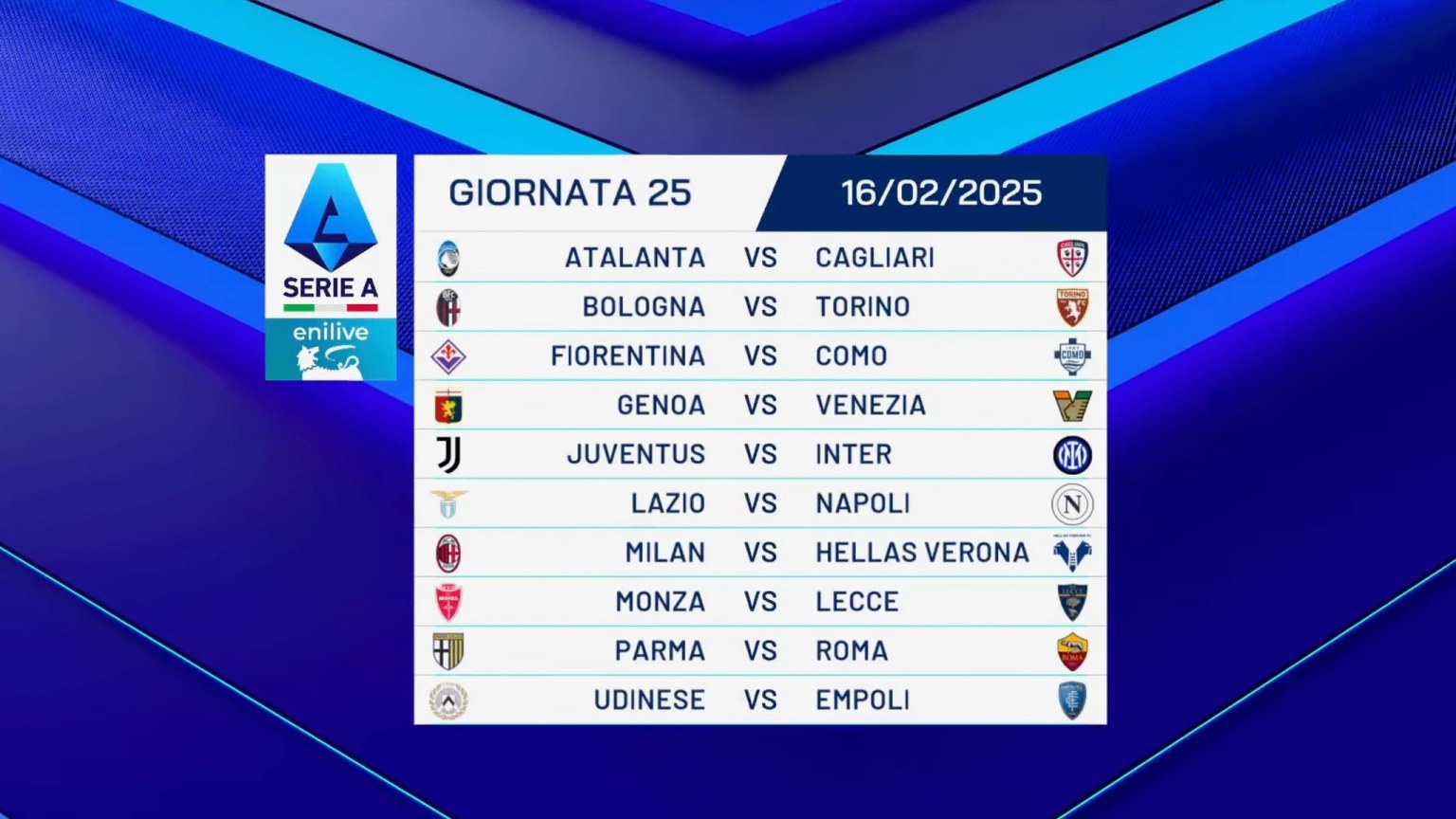 25 giornata serie a calendario