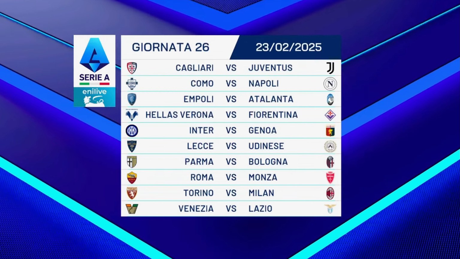26 giornata serie a calendario