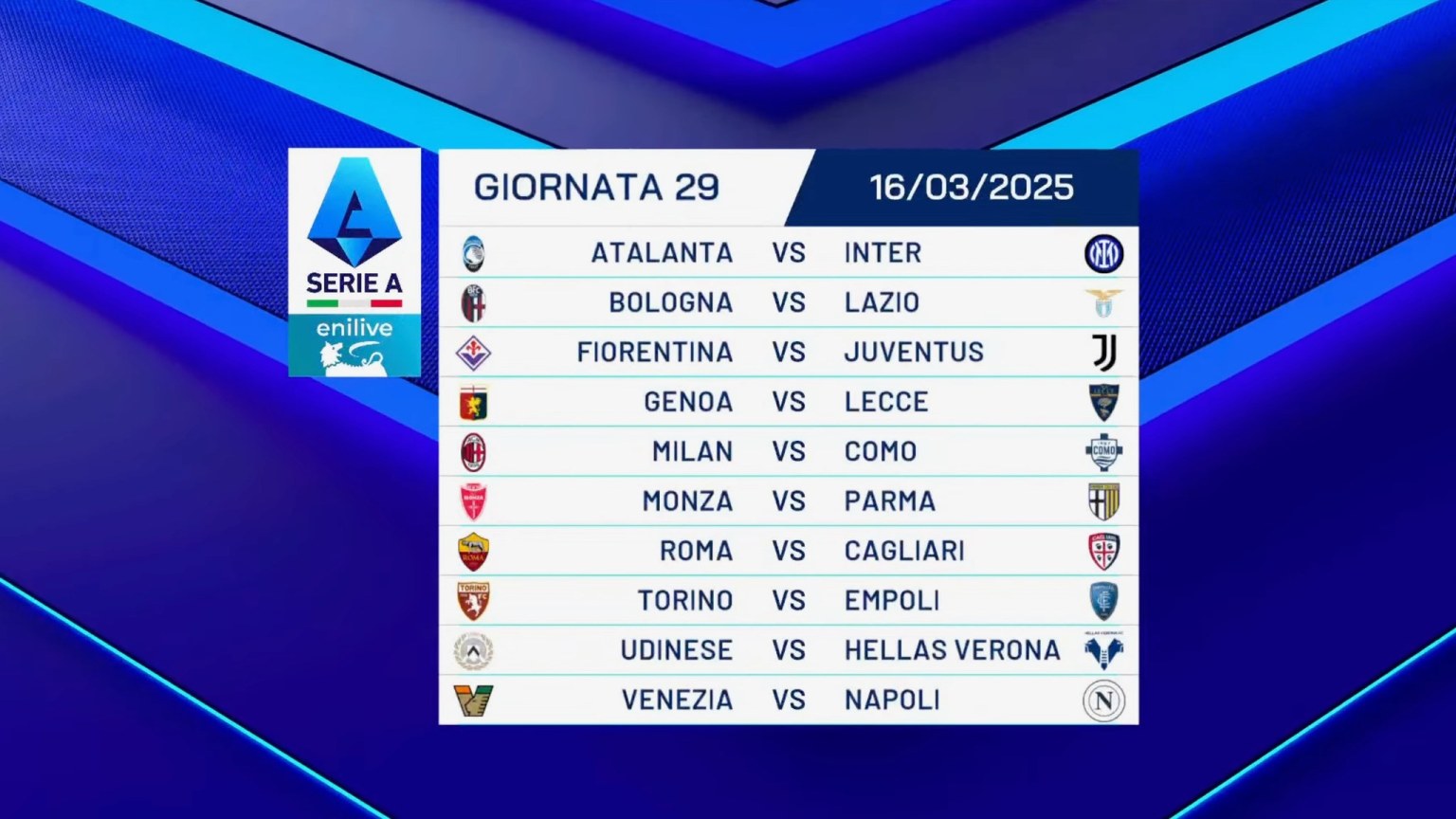 29 giornata serie a calendario