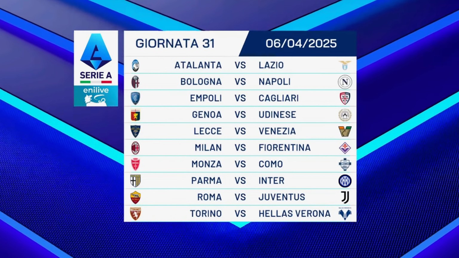 31 giornata serie a calendario