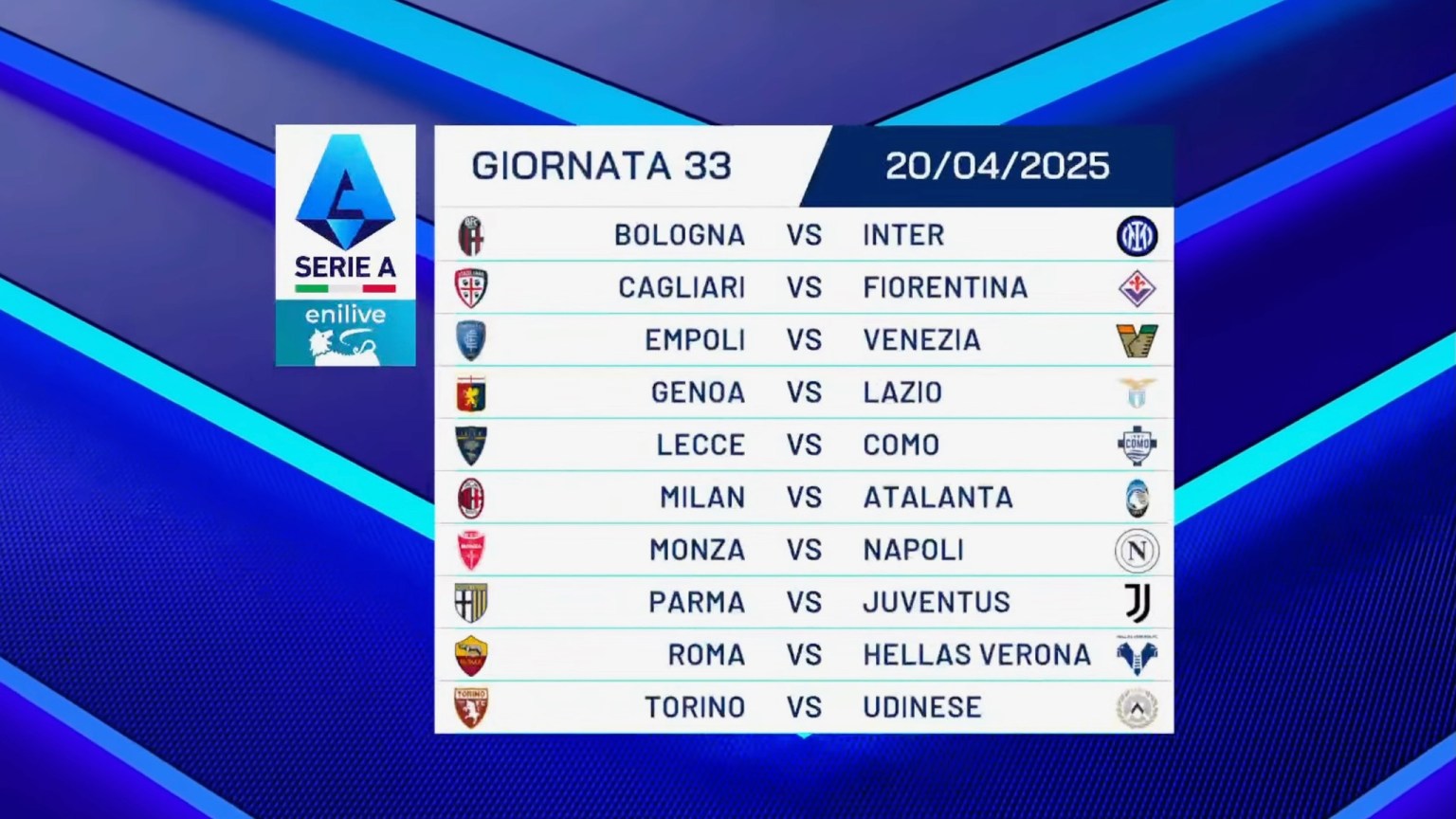 33 giornata serie a calendario