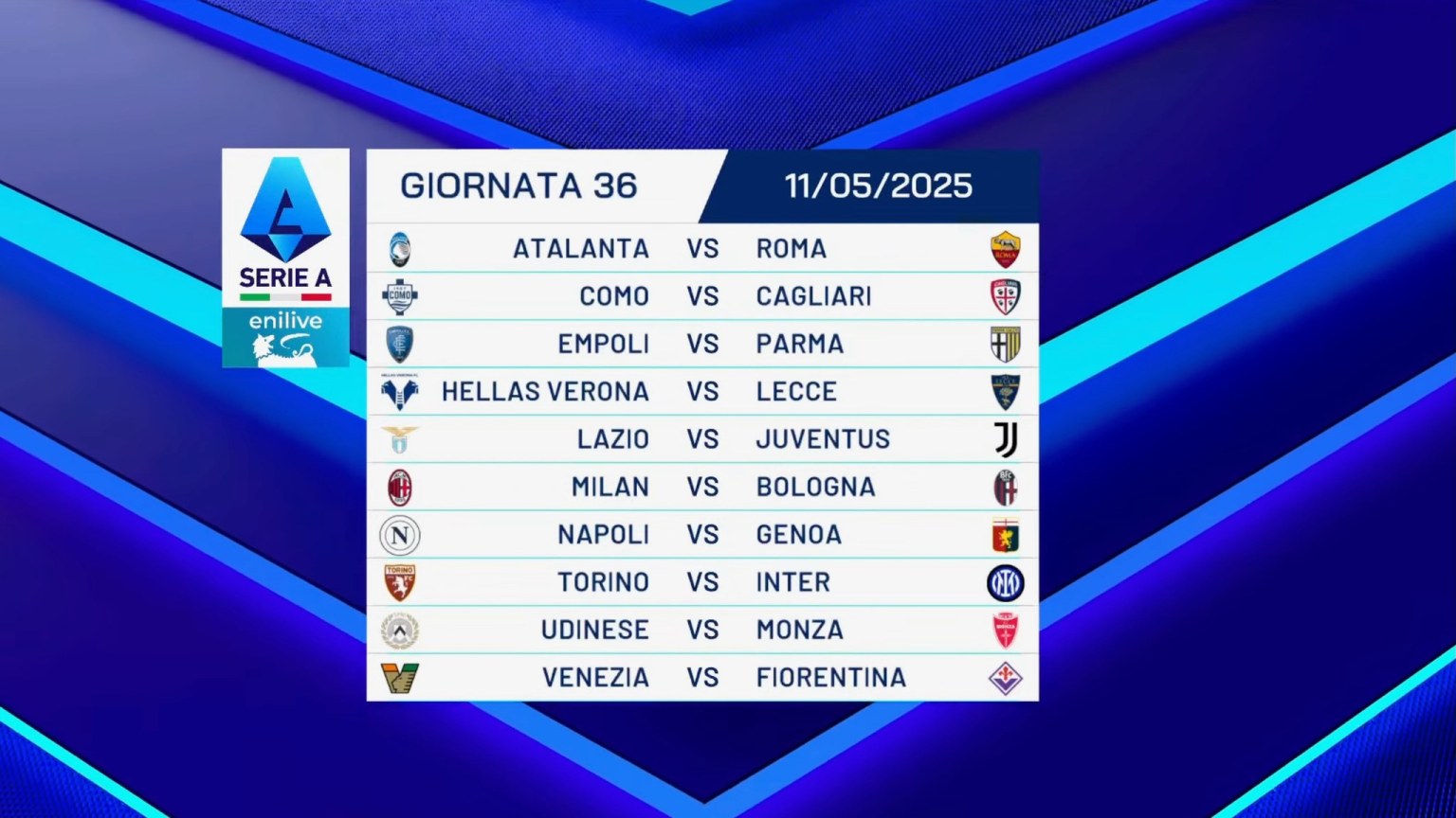 36 giornata serie a calendario
